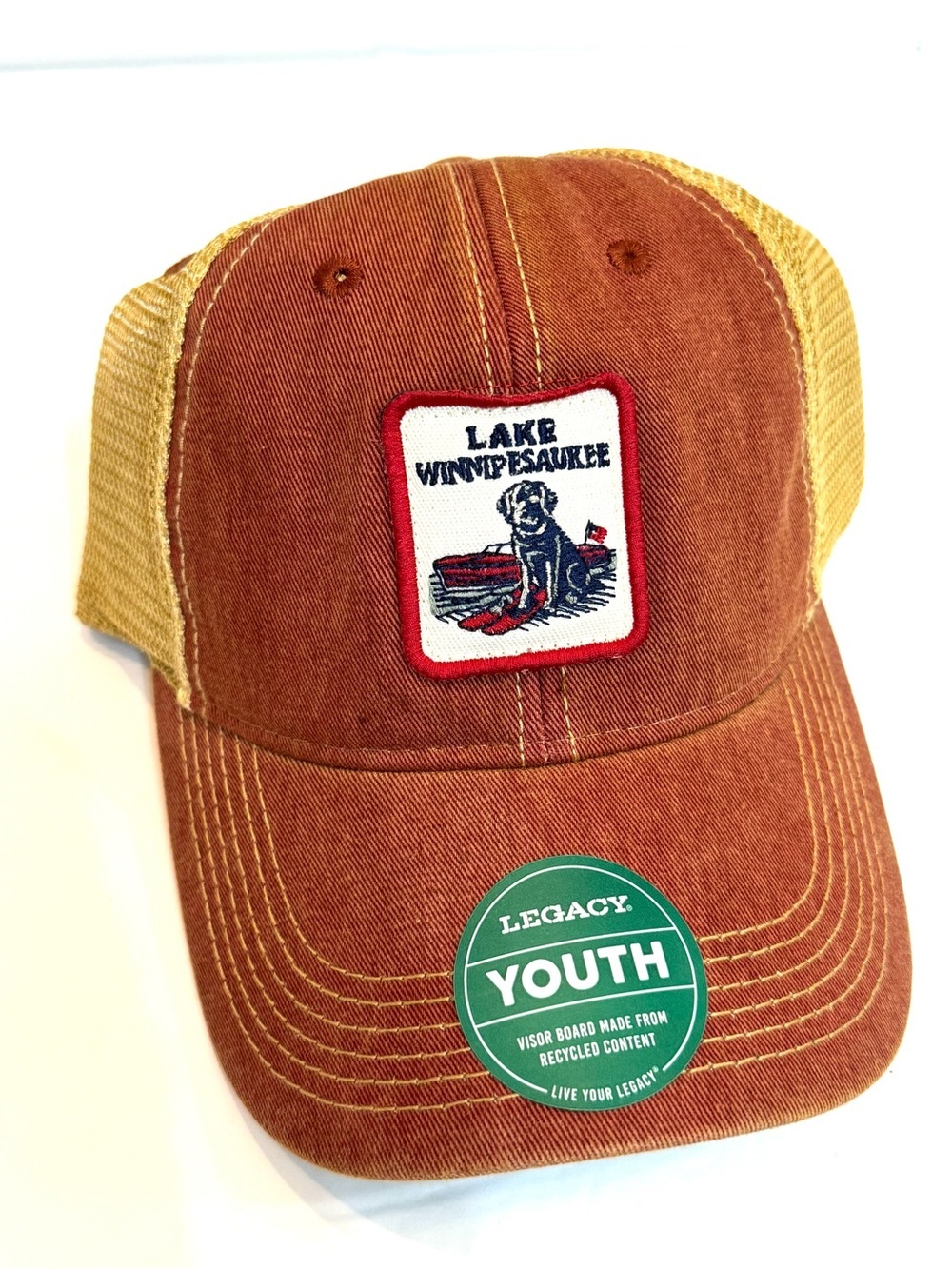 NWT YOUTH Legacy Lake Winnipesaukee Trucker Baseball Cap EMBROIDERED
